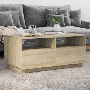 VidaXL Table Basse avec Lumières LED, Table d'Appoint avec Tiroirs, Bout de Canapé, Meuble de Salon Salle de Séjour, Moderne, Chêne Sonoma