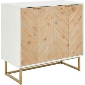 Beliani Buffet 2 Portes Placage Effet Bois Clair et Blanc avec Etagère Rangement Alaska