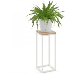 Lamo Manufaktur - 50 cm Support Plantes Piédéstal pour Plantes Porte-plantes Interieur Cadre Blanc Gris Plateau 100% Bois Massif Couleur: Naturel