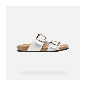 Geox Femme D Brionia R B Sandales Plates, Blanc, 37 EU