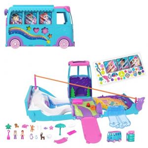 Polly Pocket Coffret Van Transformable des Animaux avec v&eacute;hicule, mini-figurines et accessoires, dont animaux de compagnie et petit v&eacute;hicule