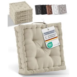 Beautissu Lot de 4 Coussins d&lsquo;Assise - Mila - Avec Poign&eacute;e &ndash; Rembourrage Extra &eacute;pais &ndash; 40x40x8cm 100% Coton &ndash; Lin