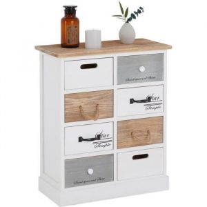 Idimex Chiffonnier salva commode 8 tiroirs en bois de paulownia style shabby chic vintage rustique blanc - Blanc, Brun, Gris
