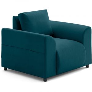 Camelia - fauteuil avec poche en velours - Bleu canard