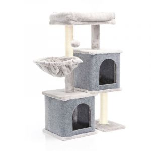 Arbre à chat gris Sisal 89,5cm Poste de grattage avec 2 Niches Arbre à 2 Maisonnettes félines - Fudajo