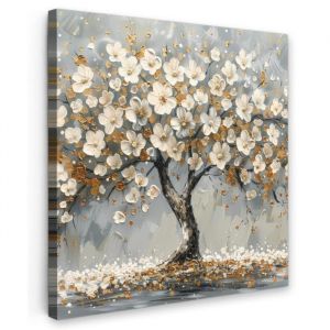 TABLEAU SUR TOILE Arbre - Fleurs - Blanc - Nature - Art Tableau Chambre Adulte 90x90 cm