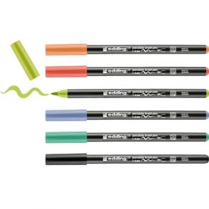 Edding 4200 Feutre pointe pinceau pour porcelaine - multi-couleur - 6 stylos - pointe pinceau 1-4 mm - peindre et décorer la céramique, porcelaine - va au lave-vaisselle, encre opaque, séchage rapide