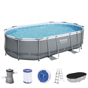 Bestway Power Steel Frame Pool Kit Complet de Piscine avec Pompe filtrante 488 x 305 x 107 cm Gris Ovale