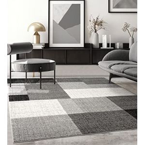 Image de Tapis de salon ou de chambre en moderne design | Motifs g&eacute;om&eacute;triques - Carreaux - Gris 160x220 | Int&eacute;rieur - The Carpet PEARL