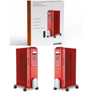 Livoo Radiateur à bain d'huile Digital Vintage Rouge 2000W 9 colonnes 3 réglages de chaleur Thermostat réglable¿ 3 réglages de chaleur