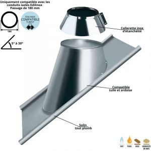 Solin plomb 5 &agrave; 30 degr&eacute;s conduit double paroi isol&eacute; Edilinox - Diam&egrave;tre 130 mm
