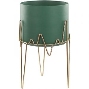 Image de Beliani Cache-pot en acier vert et support dor&eacute; 28 x 28 x 50 KALANDRA