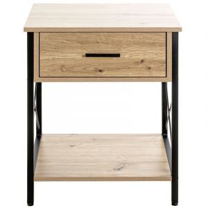 Pegane Meuble console, table console en bois coloris chêne clair et métal coloris noir - longueur 45 x profondeur 40 x hauteur 60 cm -