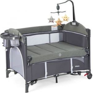 Costway - 5 en 1 Lit Parapluie Bébé avec Matelas et Table à Langer, Lit Bébé Evolutif avec 4 Hauteur Réglables, Musique et Jouets Suspendus,