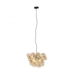 Qazqa Suspension intelligente noire avec verre ambre, 8 ampoules G9 WiFi incluses - Uvas