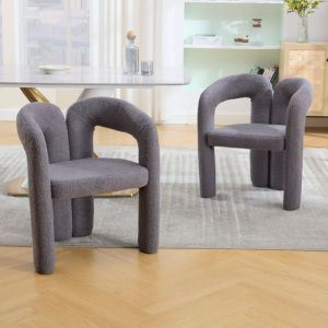 Lot de 2 chaises 61x52x71cm Confort avec accoudoirs structure en bois Polyester gris Ergonomique