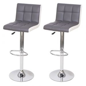 Mendler 2x Tabouret de bar HWC-G87, chaise bar/comptoir, réglable en hauteur ~ similicuir gris-blanc, pied chromé