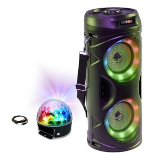 Pack Enfant Enceinte Lumineuse LEDS Bluetooth sur Batterie USB SD FM PARTY TEEN-VIBE - Effet de Lumière Astro LEDS RGB - Soirée Fête
