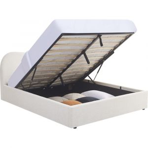 Lit coffre 160x200 cm avec tête le lit en tissu bouclé beige