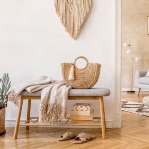 Banc en bambou Gris, 90 x 34 x 45 cm