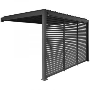 Pergola bioclimatique aluminium adoss&eacute;e 4x3m + 3 persiennes 130cm anthracite Triomphe