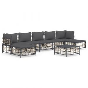 VidaXL Salon de jardin 8 pcs avec coussins anthracite résine tressée