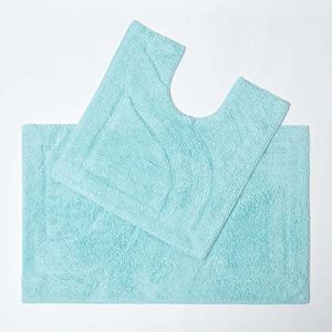 Homescapes - Tapis de bain haut de gamme 2 pièces Bleu azur - Bleu Azur