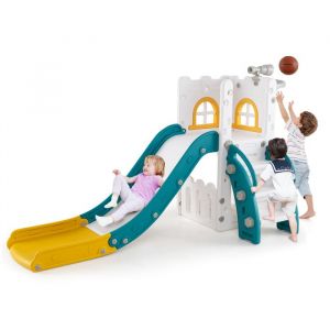 Toboggan 6 En 1 Costway Avec Panier De Basket Et Télescope, Marches Antidérapantes, Cadeaux Pour Garçons Et Filles Vert