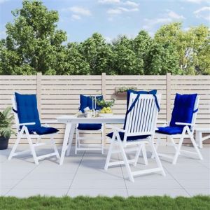 VidaXL Lot de 4 Coussins de Chaise à Dossier Haut, Galette de Siège Imperméable, Coussin d'Extérieur Anti-glissement Jardin Terrasse, Bleu Royal