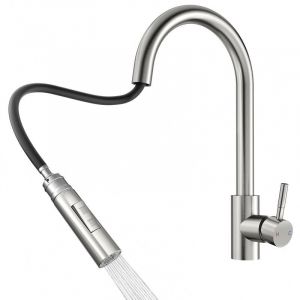 Rainsworth Robinet de cuisine noir avec douchette extensible – Robinet de cuisine haute pression avec deux types de jet d'eau, robinet d'évier pivotant à 360°, mitigeur de cuisine en acier inoxydable,