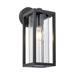 Endon Applique murale ext&eacute;rieure moderne, noir textur&eacute;, diffuseur en verre transparent, IP44