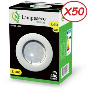 Lampesecoenergie Lot de 50 Spot Led Encastrable Complete Blanc Lumi&egrave;re Blanc Chaud 5W eq.50W ref.267