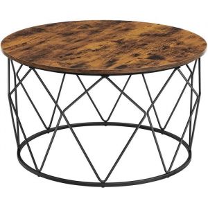 Table basse ronde cadre en acier marron rustique et noir