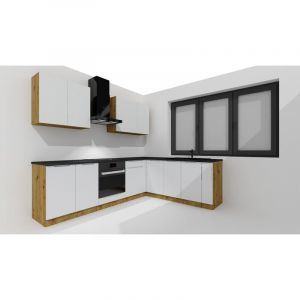 Pegane Cuisine complète d'angle ISYA 9 éléments couleur Gris clair/Artisan - Longueur 200/260 cm