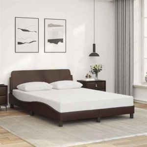 VidaXL Cadre de Lit avec Tête de Lit, Lit Rembourré avec Sommier à Lattes, Lit Double avec Pied Chambre à Coucher, Marron 140x190 cm Similicuir