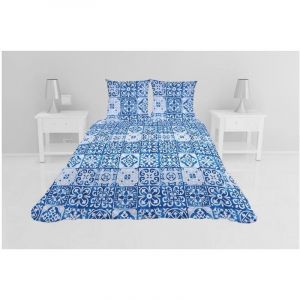 Soleil d'Ocre Couvre lit microfibre + taies 220 x 240 cm Persan bleu