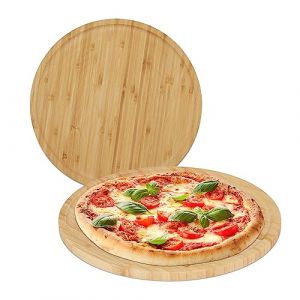 Relaxdays Planches à Pizza, Lot de 2, Bambou, diamètre de 32 cm, Plateaux de Service pour fromages, Ronds, Nature