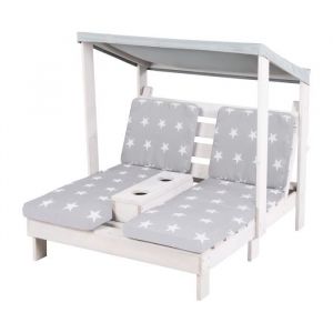 Roba Outdoor Chaise longue de jardin 2 places avec coussin Little Stars gris