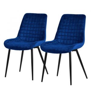 Lot de 2 Chaises de Salle à Manger, Bleu Foncé, Assise en Velours avec Pieds Métalliques Noirs, Chaises de Cuisine avec Dossier, Chaises Rembourrées
