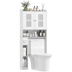Homcom Meuble wc dessus de toilette 2 portes ajourées étagère 3 niches + rouleau papier blanc