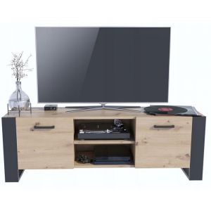 Meuble TV ALBA - Artisan-noir - 150cm x 50cm x 43,6cm - Chêne