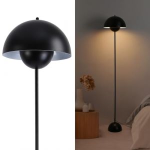 Alpinaluz Lampadaire en Acier avec Abat-jour Bombé – Style Scandinave et Rétro – Éclairage Indirect vers le Bas – Douille E27 – Interrupteur au Pied – Pour Salon ou Chambre