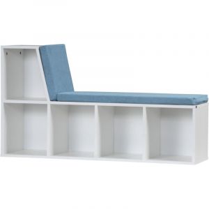 Homcom Bibliothèque banc 2 en 1 design contemporain 5 casiers 2 coussins fournis 108L x 30l x 60H cm blanc bleu chiné