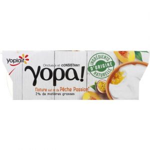 Yoplait Yopa ! Sp&eacute;cialit&eacute; laiti&egrave;re sur lit de p&ecirc;che et passion, 2% de MG