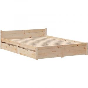 VidaXL Cadre de lit avec tiroirs 140x200 cm bois de pin massif, sommier, cadre de lit double, cadre de lit en bois massif, meuble de chambre à coucher