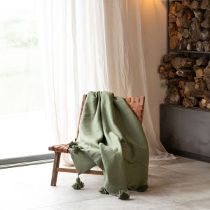 Home maison Grand plaid canapé en laine à pompons vert 200 x 300