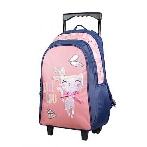 BAGTROTTER Sac à dos à roulettes Lili Lou Chat Rose