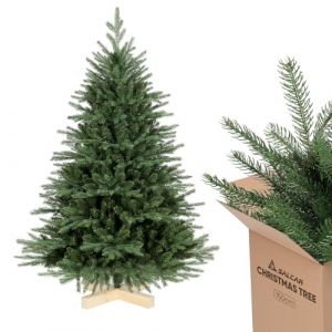 Image de Salcar Sapin de Noël Artificiel 120cm de Socle en Bois, Arbre de Noel avec 348 PE&PVC Pointes de Branche, Gants et Pieds de Sapin de Noël, Lgnifuge, Assemblage Rapide