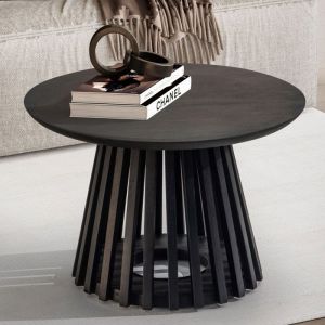 M&S Table basse ronde 60x60x41 cm en manguier massif noir