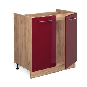 Vicco - Meuble bas sous-&eacute;vier Fame-Line, Rouge bordeaux Haute brillance, 80 cm sans plan de travail